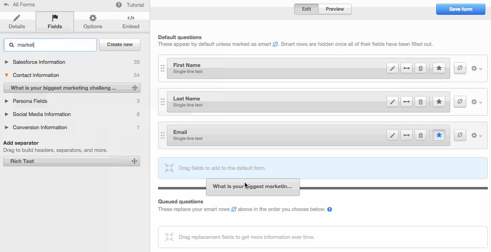 Use HubSpot to add and remove fields within a form