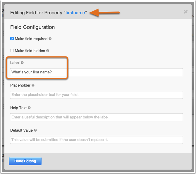 Use HubSpot to edit field labels using the Field Options Editor within a form