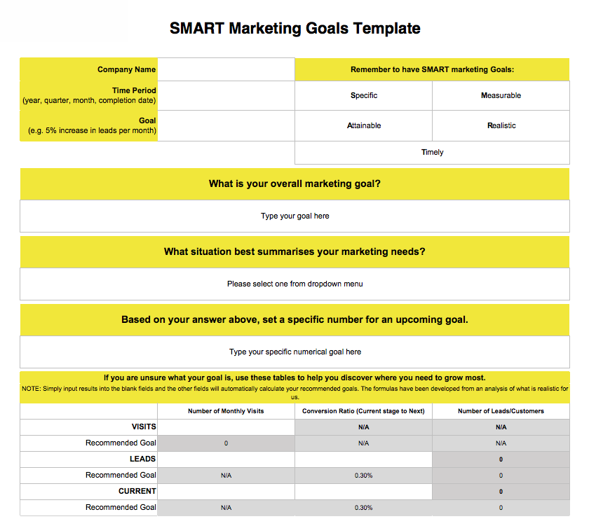 Screenshot of Luminate Digitals free SMART Marketing Goal template for accountants